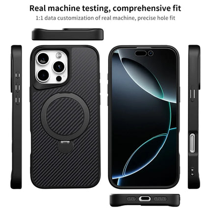 For iPhone 15 Pro Max Phone Case with Magnetic Kickstand TPU + PC Carbon Fiber Back Cover