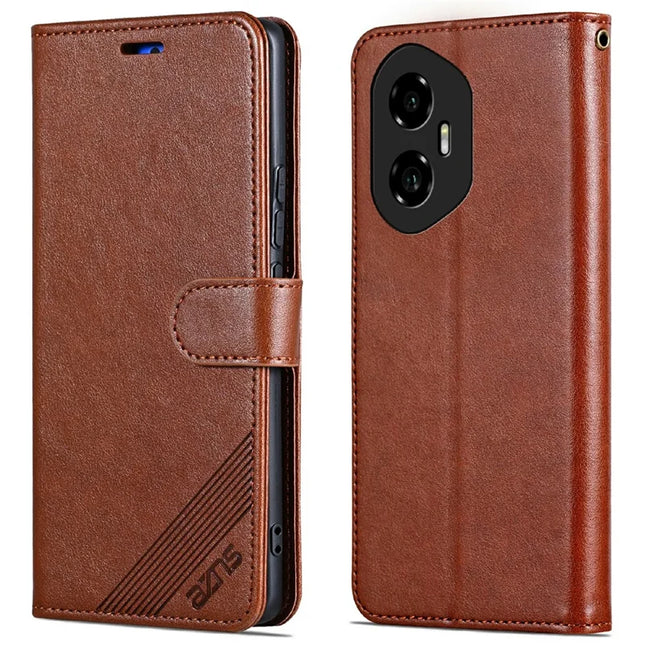 AZNS For Honor 300 Case Anti-Scratch PU Leather Stand Wallet Phone Cover - Brown