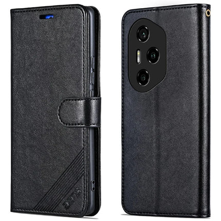 AZNS For Honor 300 Pro Case Anti-Scratch PU Leather Stand Wallet Phone Cover - Black