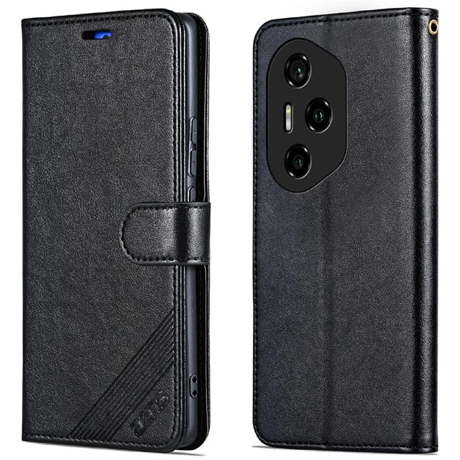 AZNS For Honor 300 Pro Case Anti-Scratch PU Leather Stand Wallet Phone Cover - Black