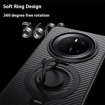 For Huawei Mate 70 Case Compatible with MagSafe Kickstand Carbon Fiber Texture PC + TPU Back Cover with Silicone Ring