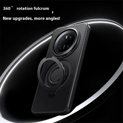 For Huawei Mate 70 Case Compatible with MagSafe Kickstand Carbon Fiber Texture PC + TPU Back Cover with Silicone Ring