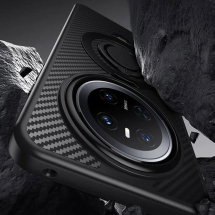 For Huawei Mate 70 Case Compatible with MagSafe Kickstand Carbon Fiber Texture PC + TPU Back Cover with Silicone Ring