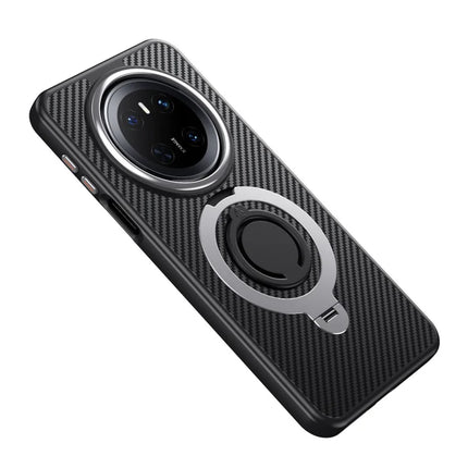 For Huawei Mate 70 Case Compatible with MagSafe Kickstand Carbon Fiber Texture PC + TPU Back Cover with Silicone Ring