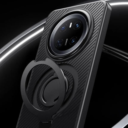 For Huawei Mate 70 Case Compatible with MagSafe Kickstand Carbon Fiber Texture PC + TPU Back Cover with Silicone Ring