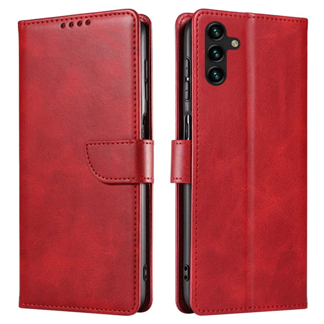 For Samsung Galaxy A16 5G  /  4G Case Leather Stand Phone Shell with Magnetic Closure - Red