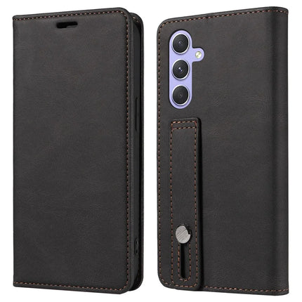 For Samsung Galaxy A16 5G  /  4G Case Wristband Design Stand Magnetic Leather Phone Wallet Cover - Black
