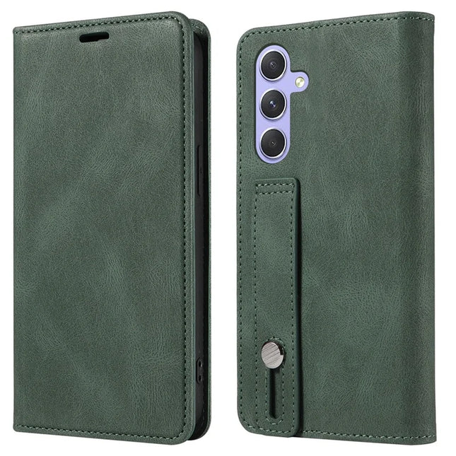 For Samsung Galaxy A16 5G  /  4G Case Wristband Design Stand Magnetic Leather Phone Wallet Cover - Green