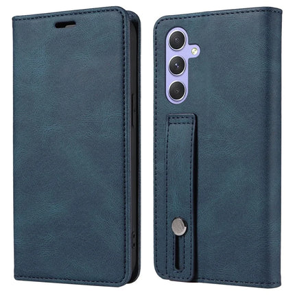For Samsung Galaxy A16 5G  /  4G Case Wristband Design Stand Magnetic Leather Phone Wallet Cover - Blue