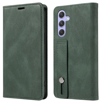 For Samsung Galaxy A36 5G Case Wristband Design Stand Magnetic Leather Phone Wallet Cover - Green
