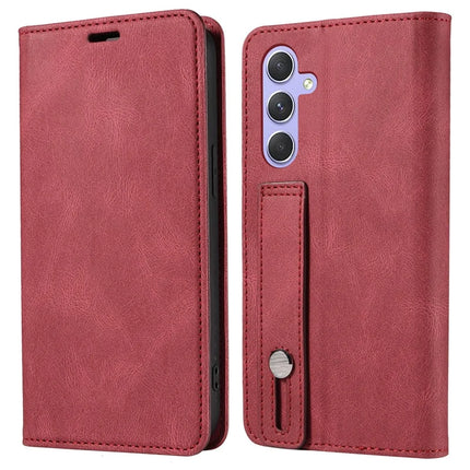 For Samsung Galaxy A36 5G Case Wristband Design Stand Magnetic Leather Phone Wallet Cover - Red