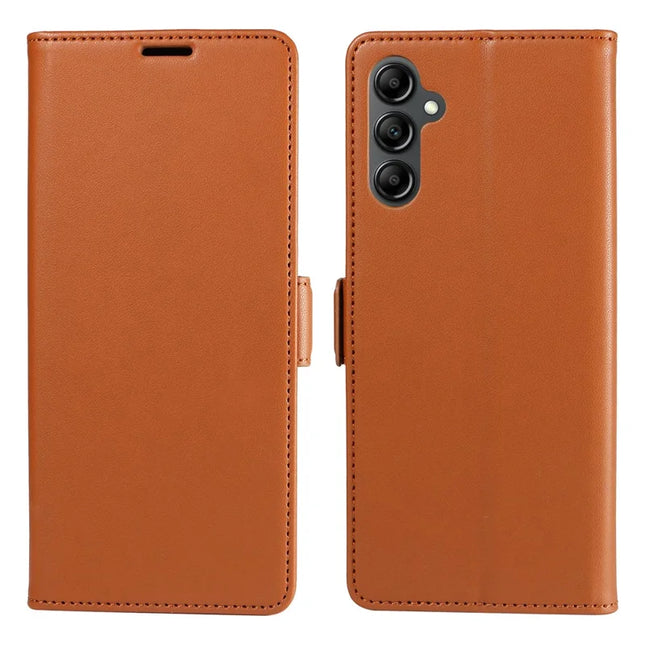 For Samsung Galaxy A55 5G Case Side Magnetic Clasp RFID Blocking Leather Phone Wallet Cover - Brown