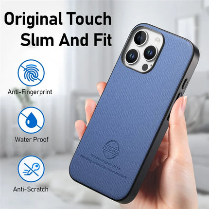 For iPhone 13 Pro Max Case Cloth Texture Leather + PC + TPU Anti-Drop Phone Cover
