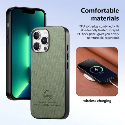 For iPhone 13 Pro Max Case Cloth Texture Leather + PC + TPU Anti-Drop Phone Cover