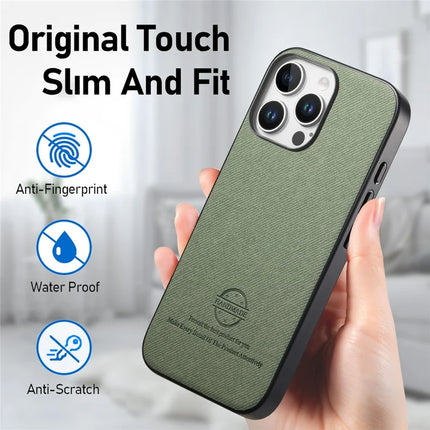 For iPhone 13 Pro Max Case Cloth Texture Leather + PC + TPU Anti-Drop Phone Cover