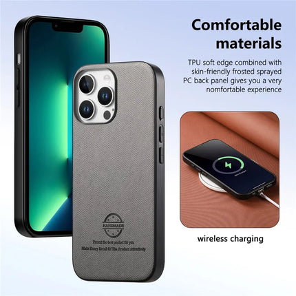 For iPhone 13 Pro Max Case Cloth Texture Leather + PC + TPU Anti-Drop Phone Cover