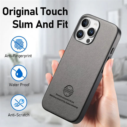 For iPhone 13 Pro Max Case Cloth Texture Leather + PC + TPU Anti-Drop Phone Cover