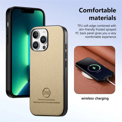 For iPhone 13 Pro Max Case Cloth Texture Leather + PC + TPU Anti-Drop Phone Cover