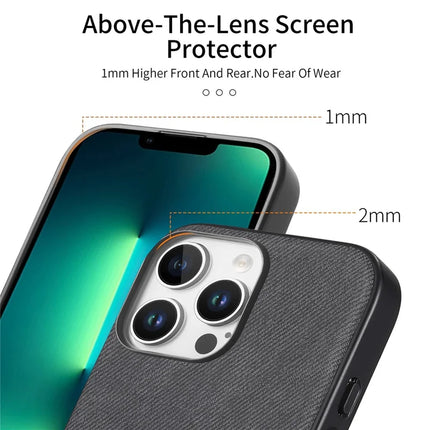 For iPhone 13 Pro Max Case Cloth Texture Leather + PC + TPU Anti-Drop Phone Cover