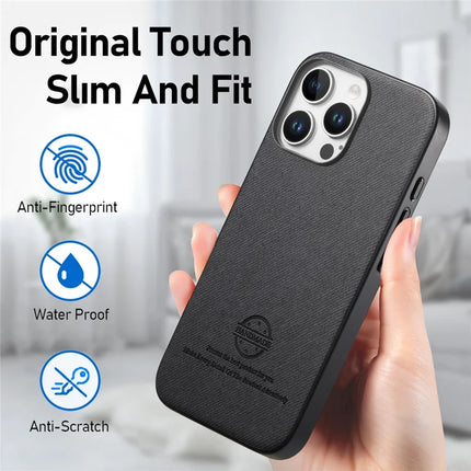 For iPhone 13 Pro Max Case Cloth Texture Leather + PC + TPU Anti-Drop Phone Cover