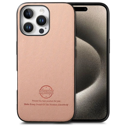 For iPhone 15 Pro Case Cloth Texture Leather + PC + TPU Anti-Drop Phone Cover - Pink