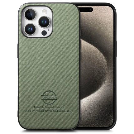 For iPhone 15 Pro Case Cloth Texture Leather + PC + TPU Anti-Drop Phone Cover - Green