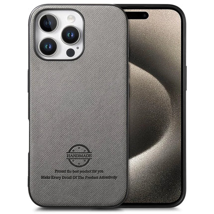 For iPhone 15 Pro Case Cloth Texture Leather + PC + TPU Anti-Drop Phone Cover - Grey