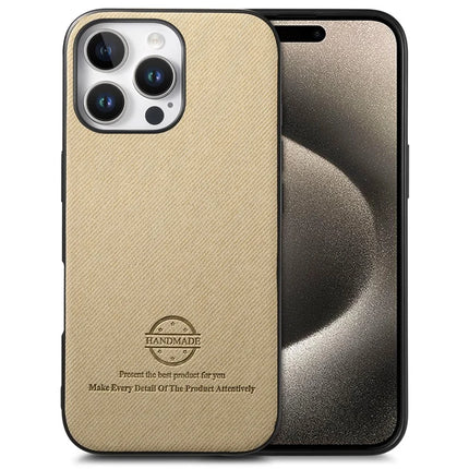 For iPhone 15 Pro Case Cloth Texture Leather + PC + TPU Anti-Drop Phone Cover - Khaki