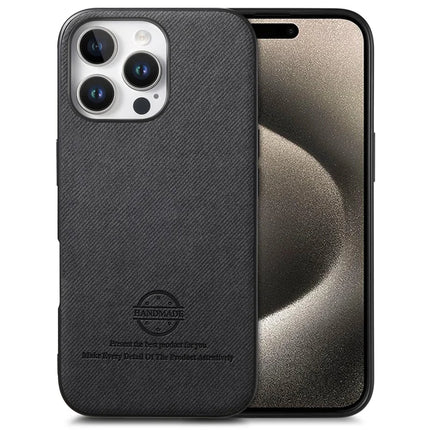 For iPhone 15 Pro Case Cloth Texture Leather + PC + TPU Anti-Drop Phone Cover - Black