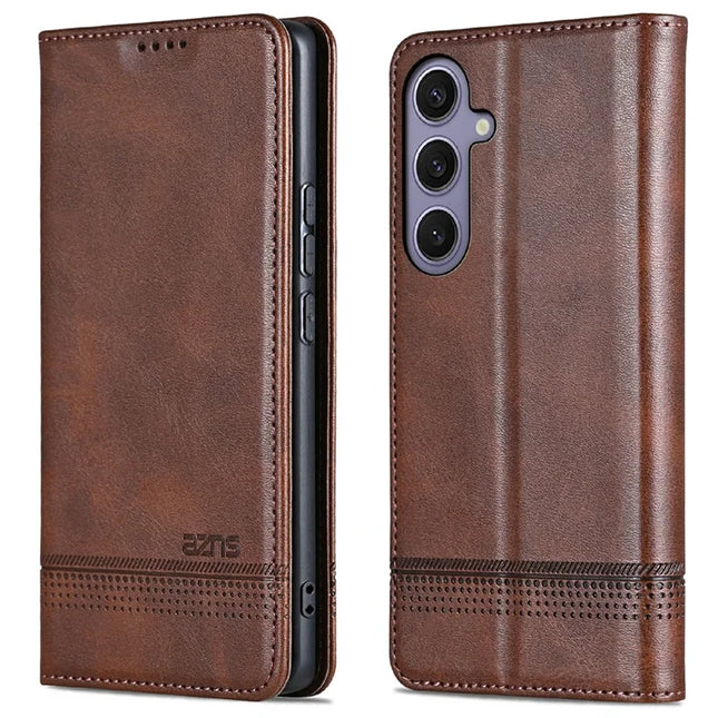 AZNS For Samsung Galaxy A56 5G Case Cowhide Texture PU Leather Wallet Phone Cover - Coffee