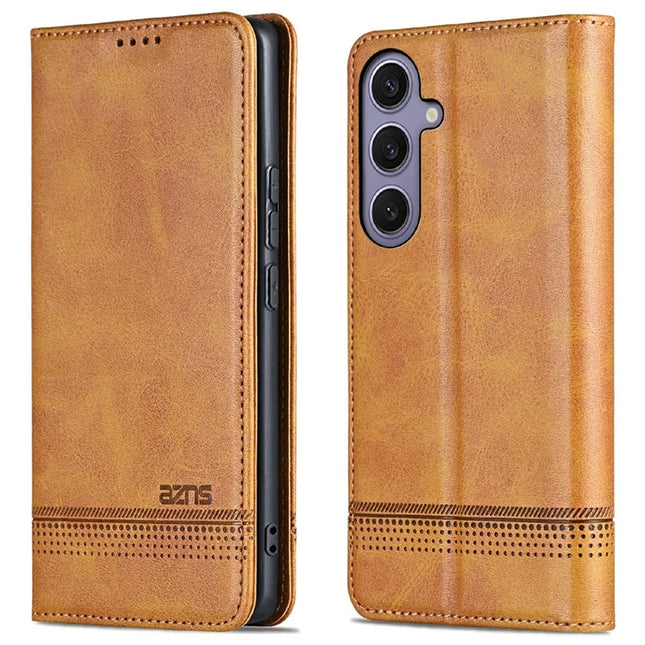 AZNS For Samsung Galaxy A56 5G Case Cowhide Texture PU Leather Wallet Phone Cover - Brown