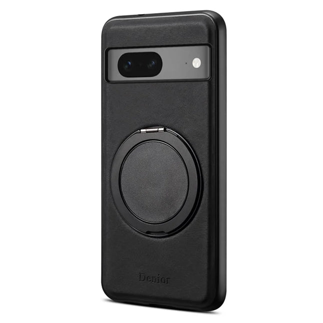 DENIOR A14 For Google Pixel 7 5G Magnetic Case Rotary Kickstand Leather PC TPU Phone Cover - Black