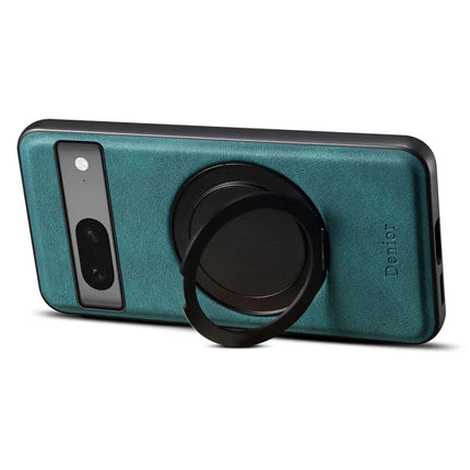 DENIOR A14 For Google Pixel 7 5G Magnetic Case Rotary Kickstand Leather PC TPU Phone Cover