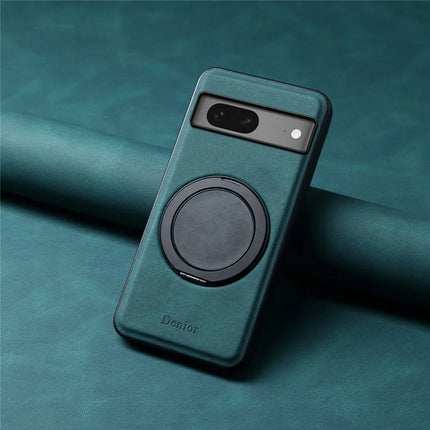 DENIOR A14 For Google Pixel 7 5G Magnetic Case Rotary Kickstand Leather PC TPU Phone Cover