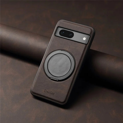 DENIOR A14 For Google Pixel 7 5G Magnetic Case Rotary Kickstand Leather PC TPU Phone Cover