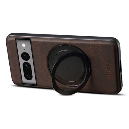 DENIOR A14 For Google Pixel 7 Pro 5G Magnetic Case Rotary Kickstand Leather PC TPU Phone Cover