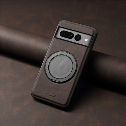 DENIOR A14 For Google Pixel 7 Pro 5G Magnetic Case Rotary Kickstand Leather PC TPU Phone Cover