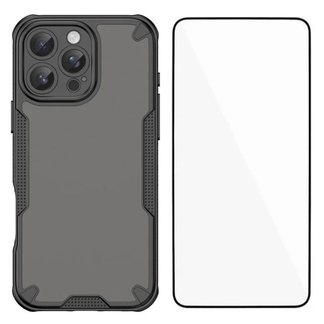 WANLONFENG MFFJ Series For iPhone 16 Pro Max Case Anti Drop TPU Phone Back Cover with Screen Film - Black