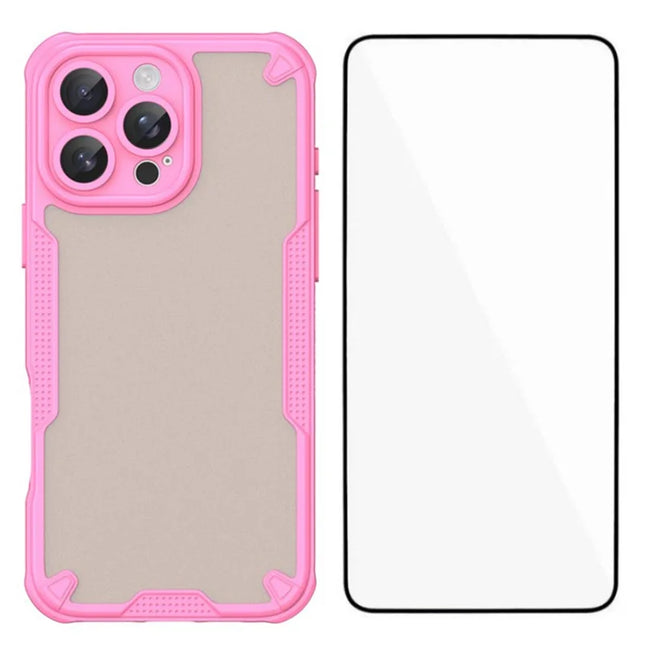 WANLONFENG MFFJ Series For iPhone 16 Pro Max Case Anti Drop TPU Phone Back Cover with Screen Film - Pink