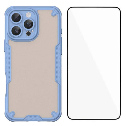 WANLONFENG MFFJ Series For iPhone 16 Pro Max Case Anti Drop TPU Phone Back Cover with Screen Film - Blue