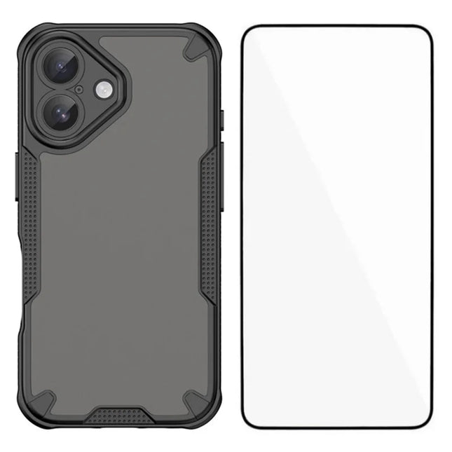 WANLONFENG MFFJ Series For iPhone 16 Plus Case Anti Drop TPU Phone Back Cover with Screen Film - Black