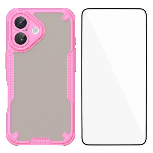 WANLONFENG MFFJ Series For iPhone 16 Plus Case Anti Drop TPU Phone Back Cover with Screen Film - Pink