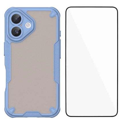 WANLONFENG MFFJ Series For iPhone 16 Plus Case Anti Drop TPU Phone Back Cover with Screen Film - Blue