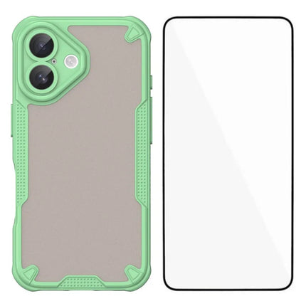 WANLONFENG MFFJ Series For iPhone 16 Plus Case Anti Drop TPU Phone Back Cover with Screen Film - Green