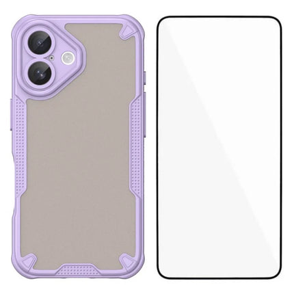 WANLONFENG MFFJ Series For iPhone 16 Plus Case Anti Drop TPU Phone Back Cover with Screen Film - Purple