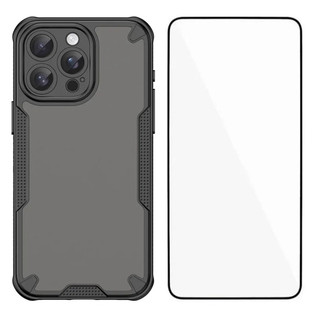 WANLONFENG MFFJ Series For iPhone 13 Pro Max Case Anti Drop TPU Phone Back Cover with Screen Film - Black