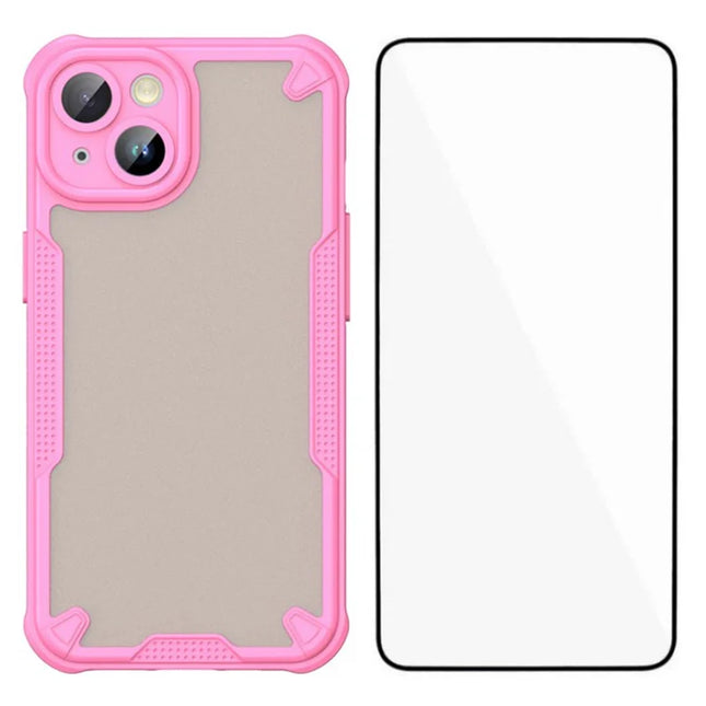WANLONFENG MFFJ Series For iPhone 13 Case Anti Drop TPU Phone Back Cover with Screen Film - Pink