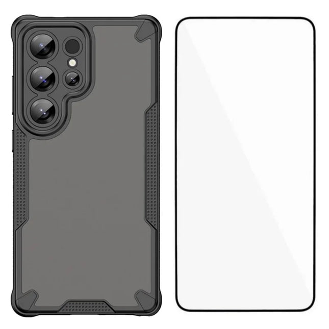 WANLONFENG MFFJ Series For Samsung Galaxy S23 Ultra Case Anti Drop TPU Phone Back Cover with Screen Film - Black