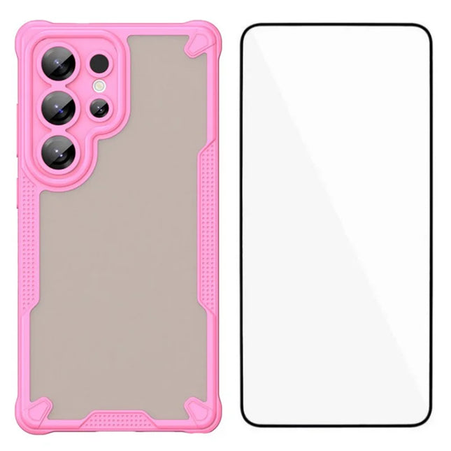 WANLONFENG MFFJ Series For Samsung Galaxy S23 Ultra Case Anti Drop TPU Phone Back Cover with Screen Film - Pink