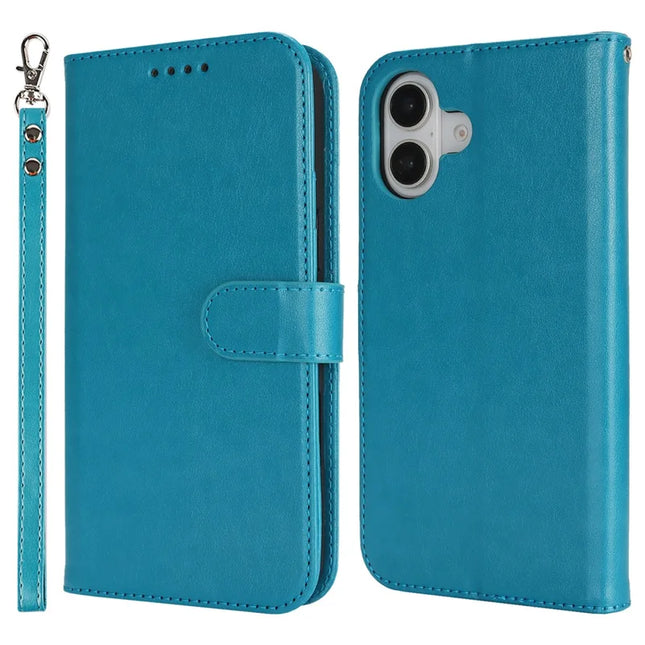 For iPhone 16 Plus Case R61 Texture Wallet Leather Flip Phone Cover - Blue